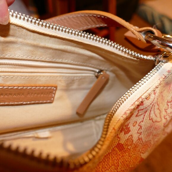 BANANA REPUBLIC Pink/Coral Cotton w/Leather Trim Zippered Small Handbag/Purse - Picture 14 of 16